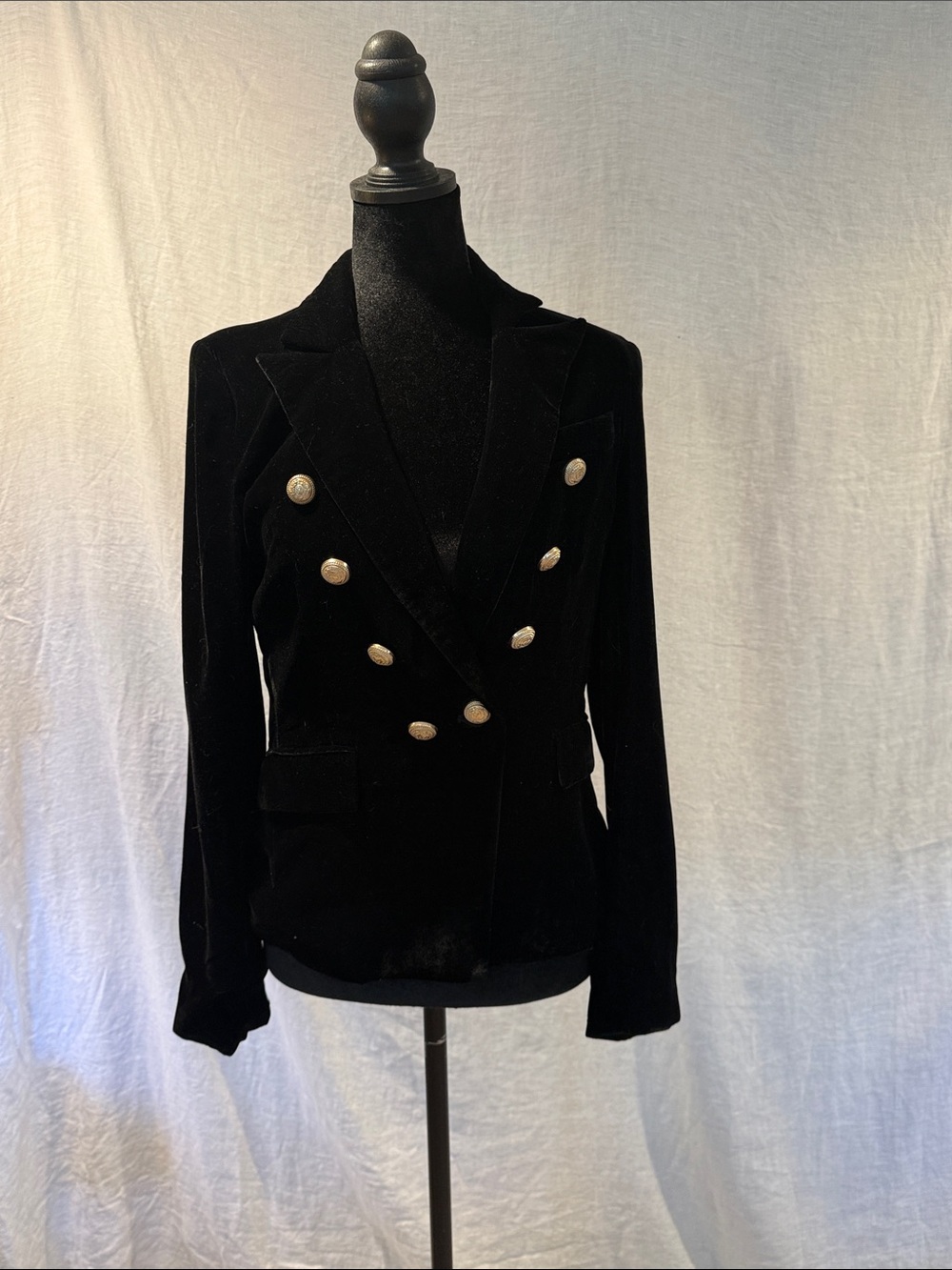 Generation Love Black Velvet Double-Breasted Blazer with Gold Buttons size XS